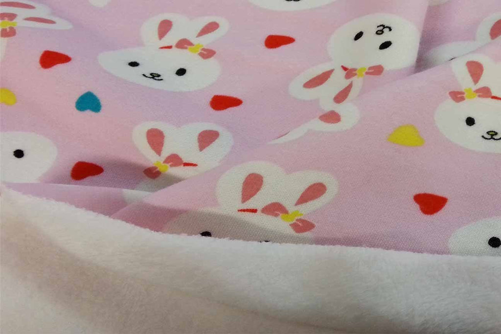 Rainbow Fabrics SPF: Cutie Bunny Face Printed Sapphire Plush Fleece