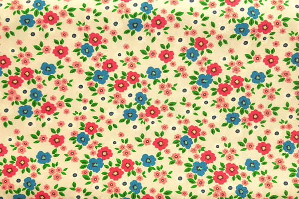 Rainbow Fabrics Spring Flowers Patchwork / Craft Fabric Blue Craft Fabric