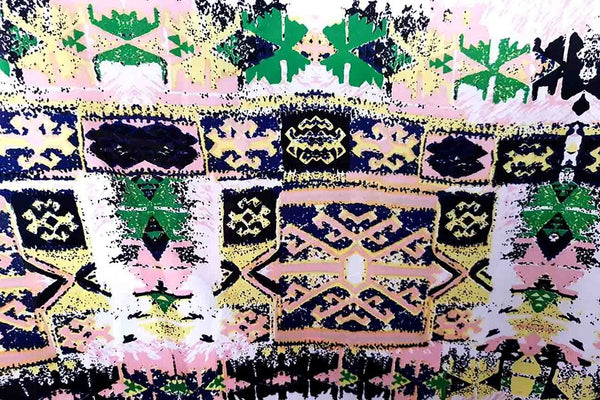 Rainbow Fabrics SS#1:  Aztec Mile #2  Stretch Silk Satin Stretch Silk Satin