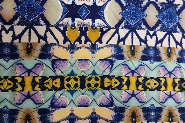 Rainbow Fabrics SS#1: Aztec Pattern # 6 Stretch Silk Satin Stretch Silk Satin