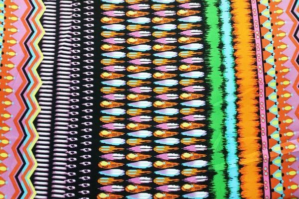 Rainbow Fabrics SS#1: Colourful Aztec Abstract Stretch Silk Satin Stretch Silk Satin