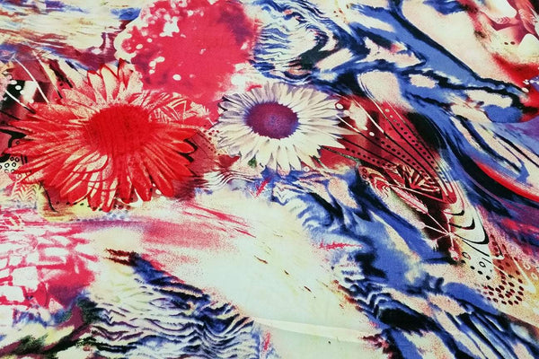 Rainbow Fabrics SS#1: Daisy Print Stretch Silk Satin Stretch Silk Satin