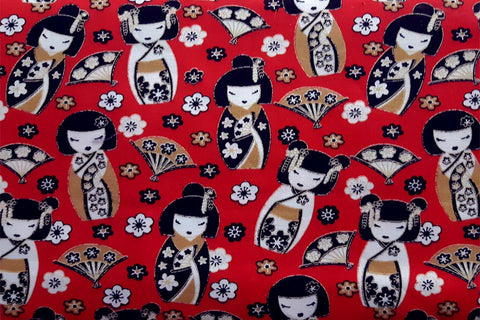 Traditional Japanese Women On Red Patchwork / Craft Fabric. SOLD. OUT