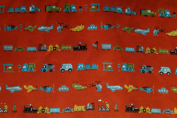 Rainbow Fabrics Vehicles On Sunset Orange Patchwork / Craft Fabric Blue Craft Fabric