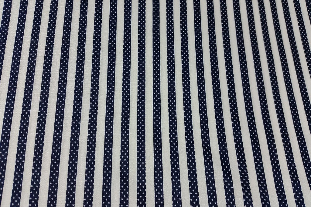 Rainbow Fabrics White and Navy Blue Stripe Blue Craft Fabric