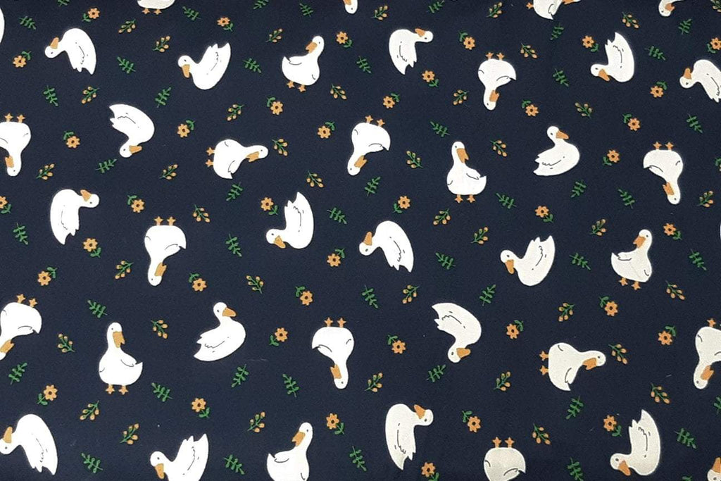 Rainbow Fabrics White Ducks On Dark Navy Patchwork / Craft Fabric Blue Craft Fabric