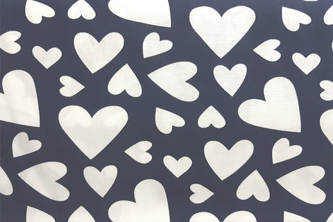 White Hearts On Navy Patchwork / Craft Fabric