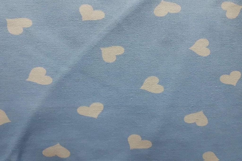 Rainbow Fabrics White Hearts On Sky Blue Patchwork / Craft Fabric Blue Craft Fabric
